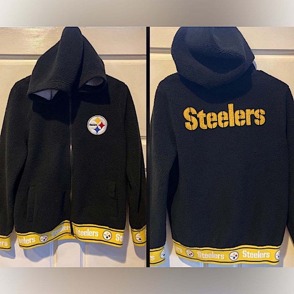 NFL Pittsburgh Steelers Logo Fleece Zip-Up Sweater Jacket Medium